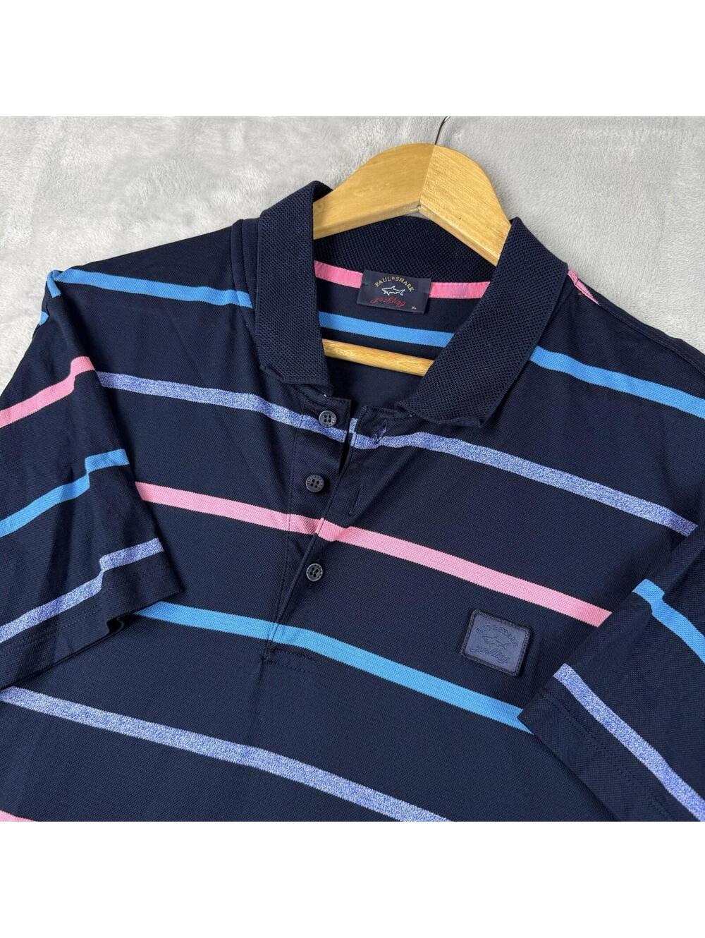 Paul & Shark Yachting Striped Polo Shirt Navy Pink Blue Men Size XL Italy Luxury
